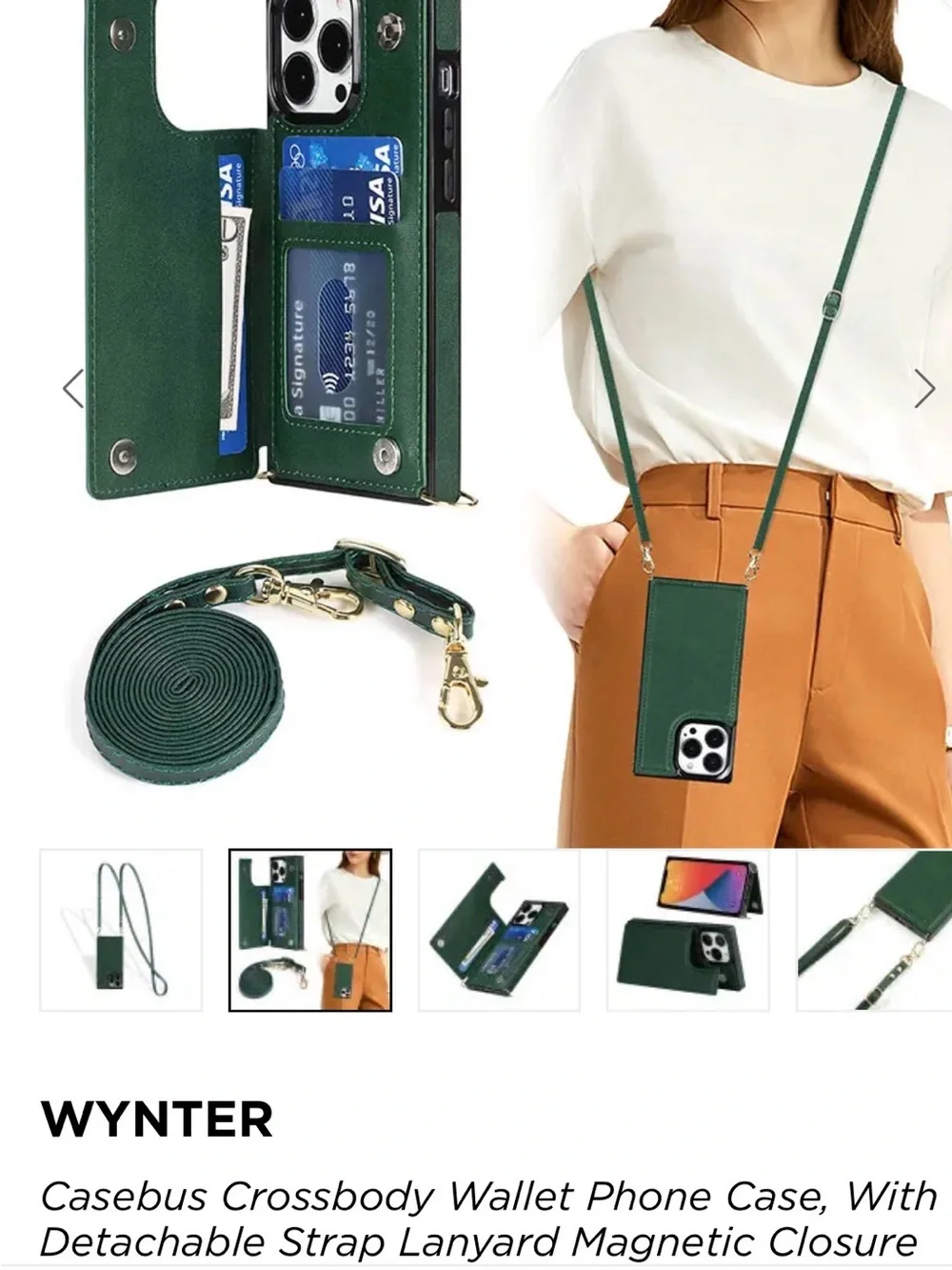 Wynter Green Crossbody Wallet Phone Case with Detachable Strap